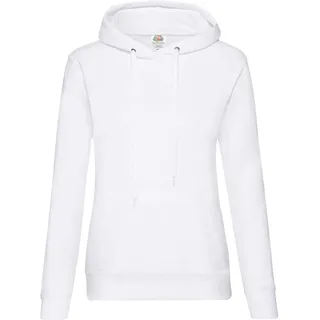 Kapuzensweatshirt FRUIT OF THE LOOM "Classic hooded Sweat Lady-Fit", Damen, Gr. XS (34), weiß, Sweatware, Obermaterial: 80% Baumwolle, 20% Polyester, figurumspielend hüftlang, Rundhals, Bündchen, Sweatshirts Kapuzensweatshirt, mit Kängurutaschen