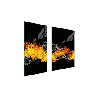 Herdabdeckplatten 2 teilig 75x52 Glaskeramikkochfeld Abdeckung Glas Schneidebrett Feuer Wasser