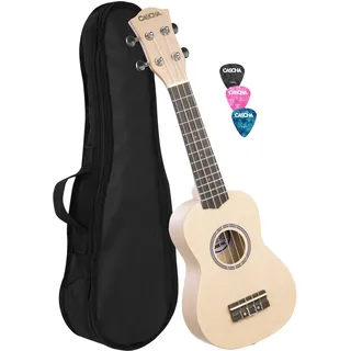CASCHA Sopran Ukulele Set für Kinder und Erwachsene I Starter Kit Mit 3 Plektren, Tasche, Aquila Saiten I Kleine Hawaii Gitarre für Anfänger und Fortgeschrittene I Cream HH 3967