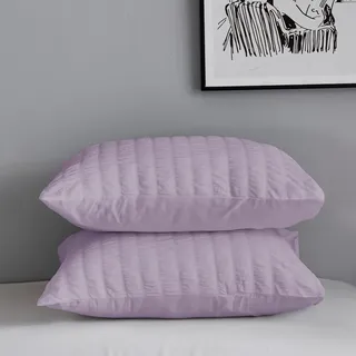 Freyamy Seersucker Kissenbezug 40x80cm 2er Set Lila Geprägt Streifen Strukturiert Chic Kopfkissenbezug Gebürstet Microfaser Weiche Kissenhülle Bequem Kissenbezug mit Reißverschluss