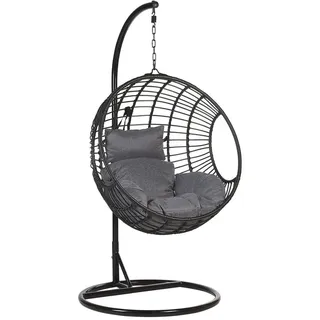 Beliani Hängesessel mit Gestell PE Rattan schwarz 97 cm Aspio , Kunststoff , 99x199x97 cm , Gartenmöbel, Gartenschaukeln, Hängesessel
