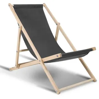 Clanmacy Liegestuhl Gartenstuhl Klappstuhl Kieferholz Holz Klappbar Relax Stoff Deck Grau - Grau