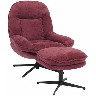 Mendler Relaxsessel HWC-P32 Chenille 80 x 96 x 80 cm Beere mit Hocker