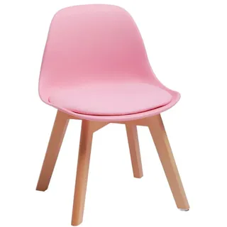 FurnitureR 1 PC Kinderstuhl mit breitem Weichkissensitz, Beine aus massivem Buchenholz, Stabiler Kinderstuhl mit Rückenlehne für Kinderzimmer, geeignet für 1-6 Jahre Kinder, PP+PU, Rosa