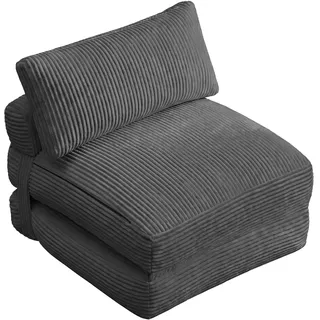 VASAGLE Faltbarer Schlafsessel aus Cord und Schaumstoff, Sofabett mit Kissen, 89 x 89 x 78 cm / 89 x 195 x 43 cm, Grau