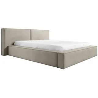 FEDVE Polsterbett Doppelbett Lopra Bett Bettkasten 180x200 cm Hellbeige (Magic Velvet 2201) - Beige