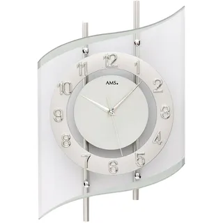 AMS. Wanduhr 5506, Funk, silbernes Metallgehäuse, geschwungenes Mineralglas