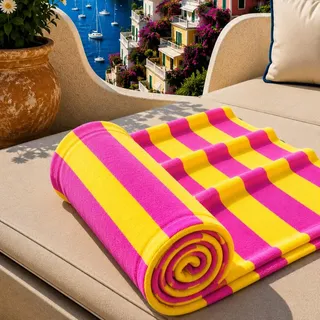 PETTI Artigiani Italiani - Strandtuch XXL Mikrofaser 90x180 cm Groß, Badetuch Schnelltrocknend und Sandfrei, Strandhandtuch für Pool, Sauna und Reise, Made in Italy, Streifen Gelb-Fuchsia