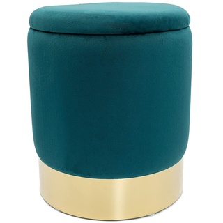 kreatives Wohnen Deko Hocker Samt Pouf Dekopouf Velour Hocker mit Stauraum u. Deckel Ø 31 H 38 cm smaragd Samthocker