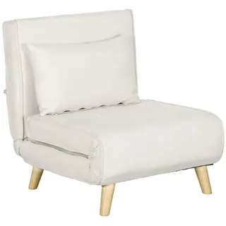 Homcom Schlafsessel, Klappbett mit Bettfunktion, Lendenkissen, für Wohnzimmer Creme , Holz , Echtholz,Kautschukholz , Füllung: Polyester,Polyester , einzeln stellbar , 78x79x72 cm , Wohnzimmer, Sofas & Couches, Schlafsofas, Schlafsessel