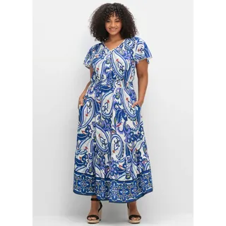 Maxikleid SHEEGO BY JOE BROWNS "Druckkleid", Damen, Gr. 48, Normalgrößen, weiß (sanftes weiß, gemustert), 100% Viskose, bedruckt, gemustert, mehrfarbig, lang, V-Ausschnitt, Kleider Maxikleid