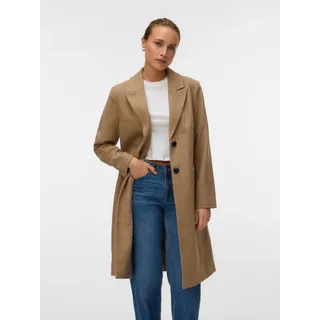 Langmantel VERO MODA "VMBLAZA HERINGBONE LONG WOOL COAT GA BOO", Damen, Gr. XS, cub pattern:herringbone silber mink, Web, Obermaterial: 64% Polyester, 30% Wolle, 3% Polyacryl, 3% Polyamid, Fischgratmuster, gemustert, regular fit, V-Ausschnitt, Mäntel Langmantel