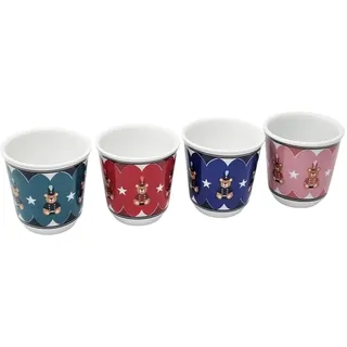 Bialetti Joyful Memories Keramik-Kaffeetassen, bunt, 70 ml, waschbar, 4 Stück