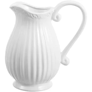 Happyyami Keramik Pitcher Vase Weiß Gestreift 7.87X6.69X3.15 Zoll Porzellanvase Mit Henkel Für Getrocknete Blumen Tischdeko Wohnzimmer Büro Hochzeit