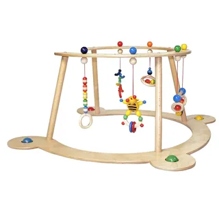Hess Holzspielzeug 20043 - Lauflernhilfe und Spiel-Bogen aus Holz, Serie Biene, für Babys, handgefertigt, mit farbenfrohen Figuren und Rasseln