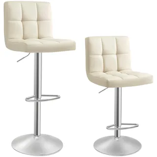 SONGMICS Barhocker 2er Set, höhenverstellbare Barstühle mit PU-Bezug, 360° Drehstuhl, Küchenstühle mit Rückenlehne und Fußstütze, Esszimmer, Tresen, Stahl, sandbeige LJB064K03