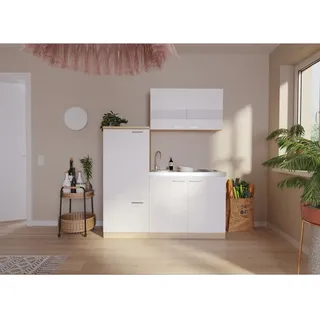Respekta Küchenzeile 160 cm Weiß-Eiche Sonoma Sägerau