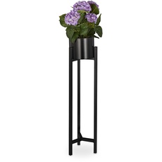 Bild von Blumentopf Ständer, Blumenständer inklusive Topf, modern, Pflanzenständer Metall, HxD: 90 x 21,5 cm, schwarz