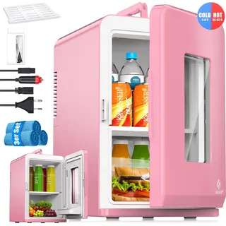 KESSER® 2in1 Mini Kühlschrank Kühlbox 15 Liter Kühl und Heizfunktion Tragbarer AC DC 220-240V/12V Steckdose und Zigarettenanzünder Warmhaltebox Mini-Thermobox Auto Büros Zimmer Camping Garten - Rosa