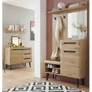 Garderobe Set Ronson in Eiche und schwarz Garderobenkombination skandinavisch - Braun