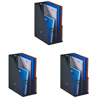 Relaxdays Stehsammler, A4, 2 Fächer, Mesh, HxBxT: 31,5 x 14,5 x 25 cm, Büro & Home-Office, Stehordner, Metall, anthrazit (Packung mit 3)