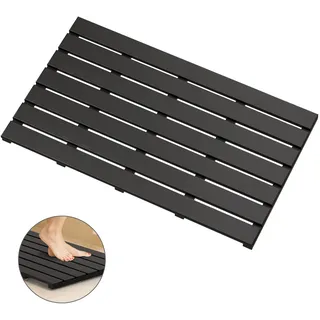Bambus-Holz-Badematte für Luxus-Dusche – Rutschfester Teppich für den Innen- und Außenbereich (schwarz, 80 x 45 x 3,8 cm)