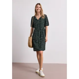 Sommerkleid STREET ONE, Damen, Gr. 44, N-Gr, grün (deep bound grün), Jersey, Obermaterial: 80% Viskose, 20% Nylon, bedruckt, geblümt, normal kniefrei, Rundhals, elastischer Bund, Kleider Sommerkleid, Sommerkleid mit Split Neck und Allover-Print/Blätter-Design, Topseller