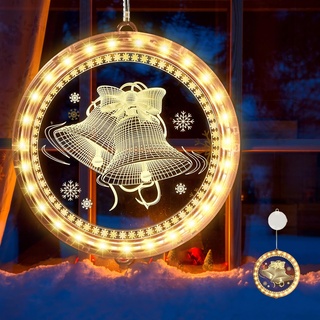 IWTBNOA Weihnachten Dekorative Fenster Licht Warmweiß, Hängend Fensterlicht Batteriebetriebene, 3D Hängende Lichter, Weihnachtsbeleuchtung, Weihnachtsdeko Lichter für Innen Weihnachtsfeier Christmas