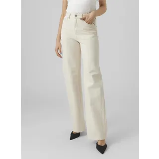 Straight-Jeans VERO MODA "VMTESSA HR WIDE STR JEANS ECRU GA", Damen, Gr. 29, Länge 30, beige (ecru), Denim/Jeans, Obermaterial: 99% Baumwolle, 1% Elasthan, unifarben, straight fit, Jeans Straight-Jeans