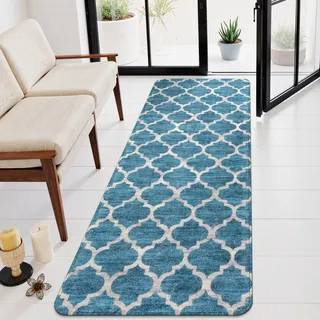 Lahome Marokkanischer Läuferteppich, rutschfest, Vintage, Flur, waschbar, Kleiner Küchenbereich, Waschküche, Teppichläufer für Eingangsbereich, Schlafzimmer, Badezimmer, 60 x 150 cm, Blau