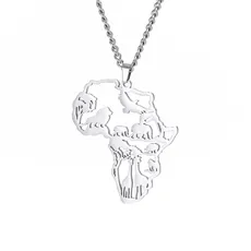 VASSAGO Afrikanische Karte Halskette Tiere Anhänger Halskette für Männer Frauen Karte der afrikanischen Elefanten Löwen Giraffen Halskette, Edelstahl