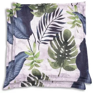 Gartensitzkissenset , Blau, Grün, Hellgrau , Textil , 2-teilig , Blätter , Füllung: Schaumstoff, Vlies , 50x7x50 cm , Oeko-Tex® Standard 100 , pflegeleicht, hochwertige Qualität, langlebig, für den Außenbereich geeignet, mittels Bändern zu befestigen, mittels Gurtband zu befestigen , Gartenmöbel, Gartenpolster & Auflagen, Gartenkissen