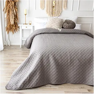 CalmyHOME Tagesdecke 170x220 Grau Bettüberwurf Bett Überwurf Sofaüberwurf Steppdecke Sofa Decke Überwurfdecke Betthusse XXL Überdecke Gesteppte Tagesdecken gesteppt Quilt Bedspread