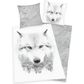 Bettwäsche Set mit Wolf 135 x 200 cm 80 x 80 cm 100% Baumwolle