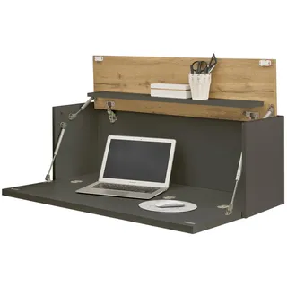 furn.design Sekretär hängend Home Office Wandsekretär grau und Eiche Büromöbel, 100 x 35 cm, Center grau 100% cm X 35 cm