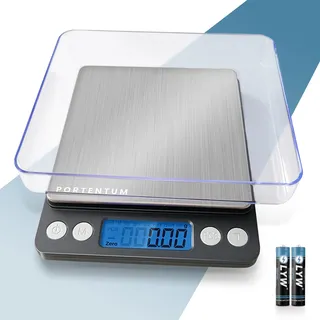portentum Küchenwaage Digitale Profi (Hochpräzise 0.01g-500g)- Feinwaage mit LCD Display und 2 Batterien, Briefwaage Abstellautomatik und Tara, Kitchen Scale Klein mit 6 Maßeinheit