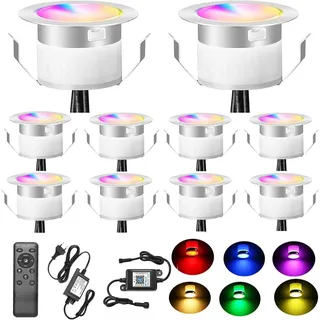 FVTLED 10er WIFI RGBWW LED Bodeneinbaustrahler Aussen Arbeitet mit Alexa,WiFi Wireless Smart Phone,Bodenleuchten Bodenstrahler DC12V Ø31mm 0.6W Terassenbeleuchtungen Led Spot 12V