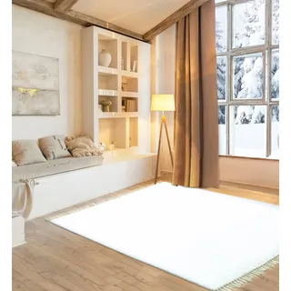 my home Teppich »Gastines« rechteckig 5 mm Höhe Wendeteppich, reine Baumwolle, handgewebt, uni, waschbar, modern, weiß