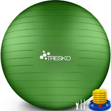 TRESKO Gymnastikball mit GRATIS Übungsposter inkl. Luftpumpe - Yogaball BPA-Frei | Sitzball Büro | Anti-Burst | 300 kg,Grün,55cm (für Körpergröße unter 155cm)