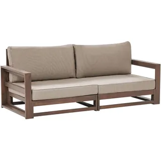 Beliani Gartensofa 2-Sitzer zertifiziertes Holz dunkelbraun modular Auflagen taupe Timor Ii , Dunkelbraun, Grau, Beige , 184x72x75 cm , FSC 100% , Gartenmöbel, Loungemöbel, Gartensofas & Loungesofas