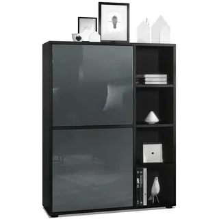 Vladon Highboard Cuba Türen in Grau Hochglanz , Holzwerkstoff , 79x105.5x35.5 cm , Kleinmöbel, Kommoden, Highboards