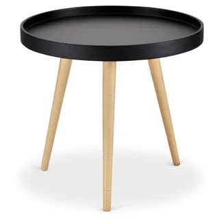 Ibbe Design Rund ø50 Schwarz Couchtisch Modern Skandinavisch Retro Kaffeetisch Beistelltisch MDF Opus, Massiv Eiche Holz Beine, ø50x45 cm