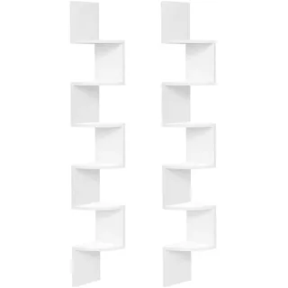 HOOBRO Wandregal 2er Set, Eckregal, Schweberegal, 6-stufiges Regal, einzigartiges Zickzack-Design, platzsparend, für Wohnzimmer, Schlafzimmer, Esszimmer, Weiß EWT27BJP201