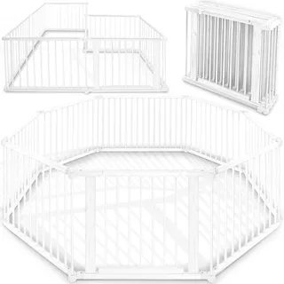 KIDUKU® 7,2 Meter Baby Laufgitter XXL klappbar inkl. Tür & Doppelsicherung | Sicherer & stabiler Laufstall | Absperrgitter für Kinder inkl. 8 Elementen | Holz Krabbelgitter faltbar individuell formbar
