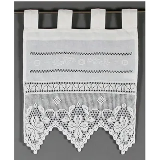 Scheibengardine "Traunsee" Gr. 2, beige (creme), B:40cm H:75cm, Wirkware, Leinen, HOSSNER - ART OF HOME DECO, Gardinen, Scheibengardine, m. Stickerei, Hohlsaum u. Häkelspitze, Topseller