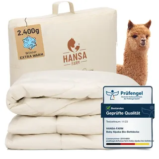 HANSA-FARM | Baby Alpaka Bio-Bettdecke 155 x 220 cm (Füllung 2.400g) - Winter extra warm - atmungsaktiv und temperaturausgleichend - Große Aufbewahrungstasche