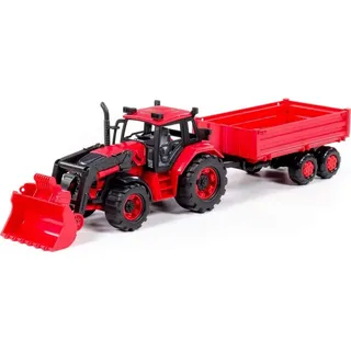 Polesie 91871 BELARUS Traktor mit Lader und Side-by-Side-Anhänger - Rot