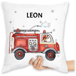 Kissen 40x40 Zierkissen - Feuerwehr Auto I Feuerwehrauto I 112 I Fire Truck I Löschfahrzeug - 40 x 40 cm - Weiß - kuschelkissen jugendfeuerwehr feuerwehrautos kissenhülle feuerwehrgeschenk