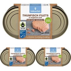 followfish MSC Thunfisch Filets im eigenen Saft Duopack, 2 x 100 g (Packung mit 3)