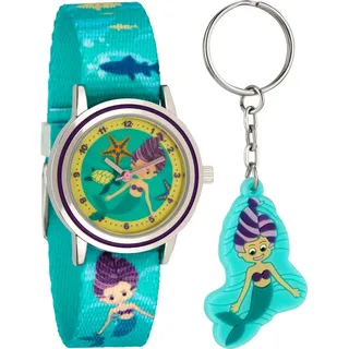 Miraval Kinderarmbanduhr mit Textilarmband und Schlüsselanhänger Motiv Meerjungfrau Grün - 2-LD5350-2 Ostergeschenk
